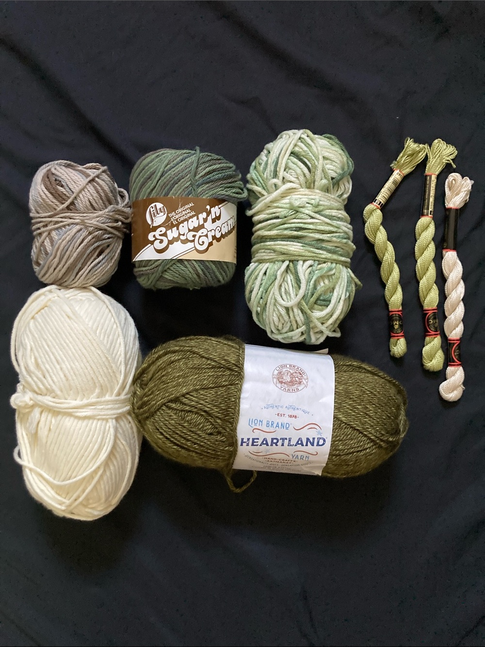 Lot of Assorted Yarn Earth Tone Lion Brand Sugar & Cream Embroidery Floss